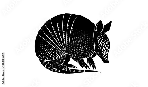 Detailed armadillo silhouette vector illustration curled posture wildlife animal design isolated on white background