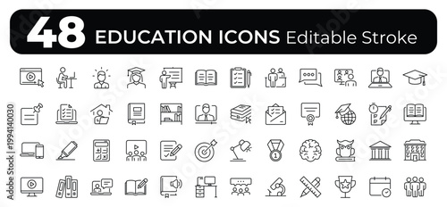 48 Education Icons  Editable Stroke