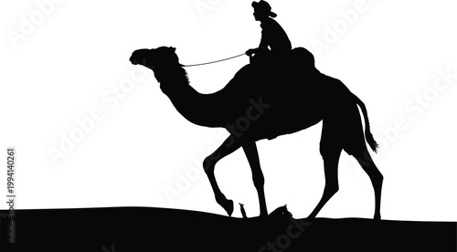 Black silhouette camel rider, desert animal icons, vector graphics, camel silhouette