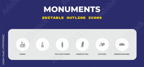 outline monuments icons set - russia, , the clock tower. editable vector for web and mobile ui