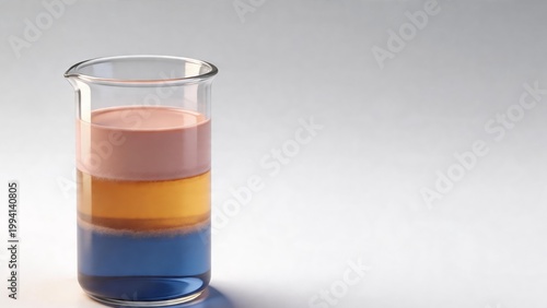 Laboratory glassware with density column experiment on white background