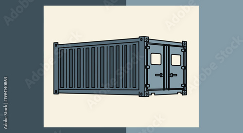 Blue industrial cargo container illustration for logistics and freight