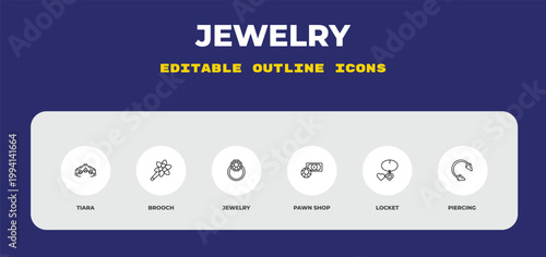 outline jewelry icons set - tiara, brooch, jewelry. editable vector for web and mobile ui