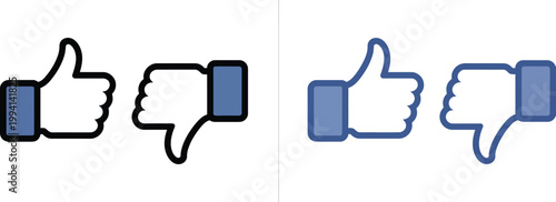 Thumbs up and thumbs down icons, clean transparent vector illustration showing like and dislike gestures for user feedback rating interface and decision making design.