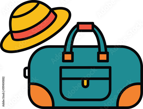 Travel, vacation, luggage, bag, accessories, colorful, icons