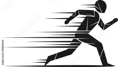 Abstract silhouette illustration of a person running fast with motion lines representing incredible speed and dynamic movement for energetic projects