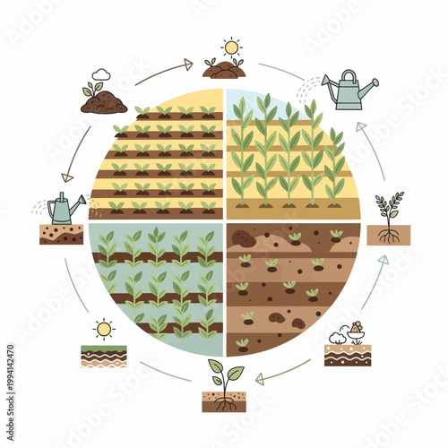 Plant growth cycle in phases, agriculture concept for harvest