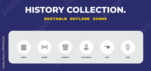 outline history collection. icons set - greek, bones, museum. editable vector for web and mobile ui