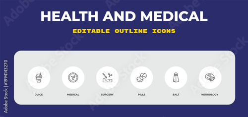 outline health and medical icons set - juice, medical, surgery. editable vector for web and mobile ui