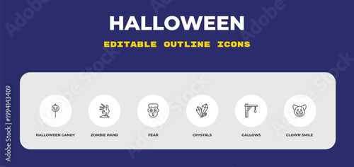 outline halloween icons set - halloween candy, zombie hand, fear. editable vector for web and mobile ui