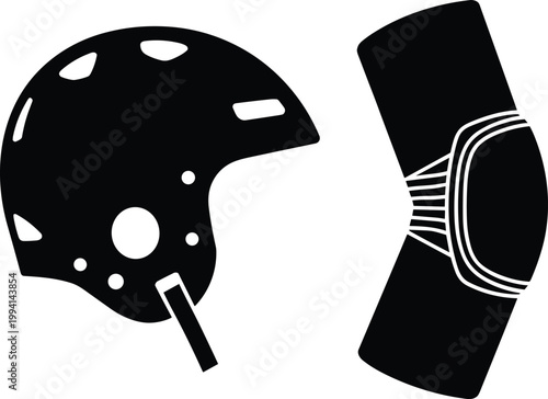 American football helmet and knee pad, sports equipment, athletic gear, protective wear