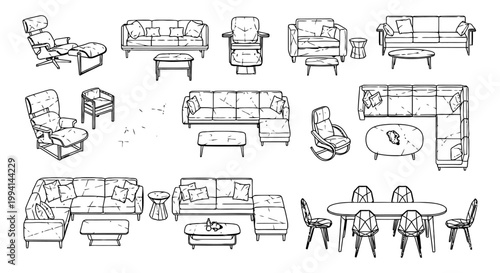 collection of modern furniture line drawings for interior design inspiration