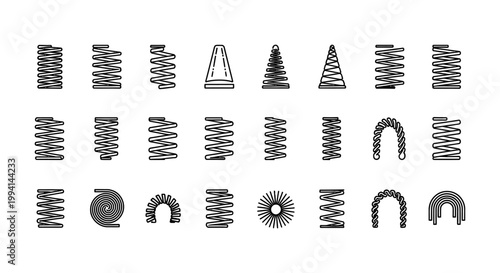 collection of various outline spring icons with different shapes and forms