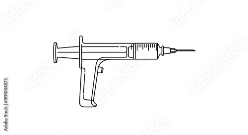 Medical Pistol Grip Syringe Line Art Illustration