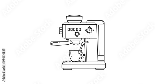 Minimalist Line Art Espresso Machine with Coffee Cup