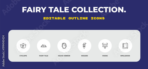 outline fairy tale collection. icons set - cyclops, fairy tale, magic mirror. editable vector for web and mobile ui
