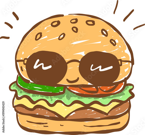 cute hamburger illustration with sunglasses