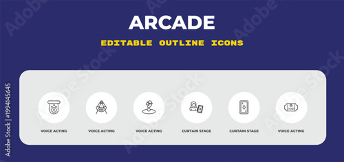 outline arcade icons set - voice acting, voice acting, voice acting. editable vector for web and mobile ui