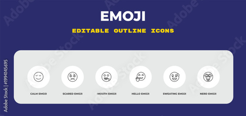 outline emoji icons set - calm emoji, scared emoji, -mouth editable vector for web and mobile ui