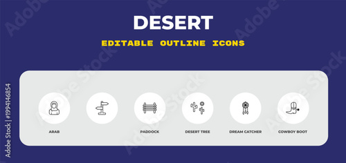 outline desert icons set - arab, , paddock. editable vector for web and mobile ui