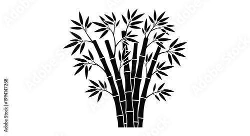 A striking black silhouette of bamboo stalks and leaves naturalistic design silhouette