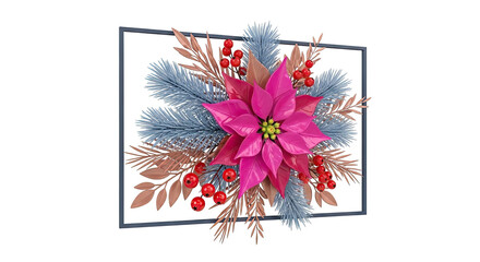 Pink Poinsettia and Winter Berries Arrangement in a Frame
