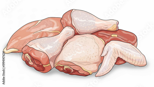 Raw Chicken Pieces on White Background 2.