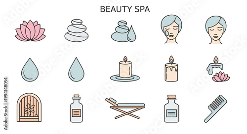 Beauty and spa thin line icon set collection