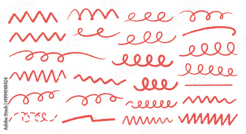 red hand-drawn lines decorative scribbles and underline elements for graphic design adding creative accents and text highlights.