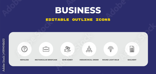 outline business icons set - nepalese, rectangular briefcase, give money. editable vector for web and mobile ui