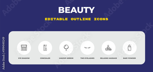 outline beauty icons set - eye shadow, concealer, makeup mirror. editable vector for web and mobile ui
