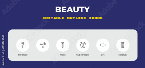 outline beauty icons set - tint brush, , razor. editable vector for web and mobile ui