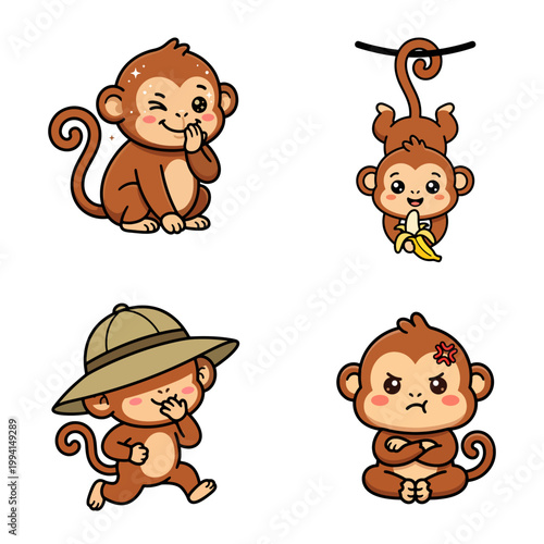 Monkeys play and react in a jungle environment with a person.