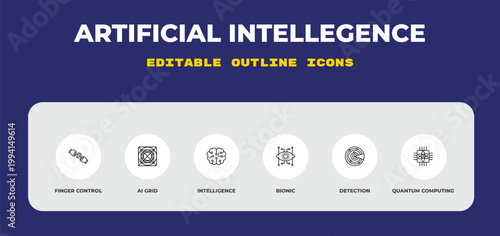 outline artificial intellegence icons set - finger control, ai grid, intelligence. editable vector for web and mobile ui
