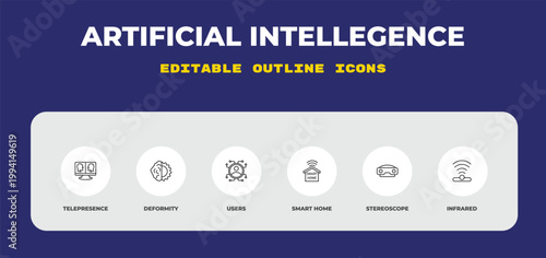 outline artificial intellegence icons set - telepresence, deformity, users. editable vector for web and mobile ui