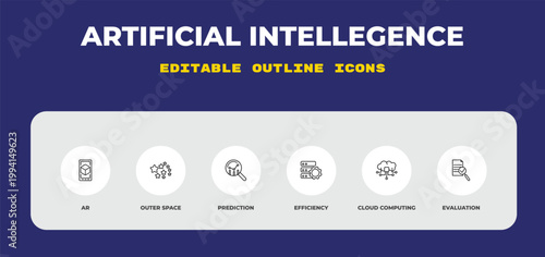 outline artificial intellegence icons set - ar, outer space, prediction. editable vector for web and mobile ui