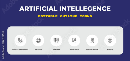 outline artificial intellegence icons set - robots and humans, rotation, business. editable vector for web and mobile ui