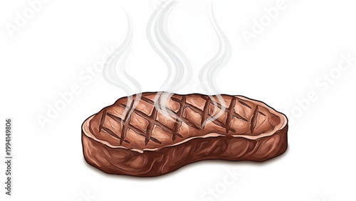 Grilled Steak with Lattice Pattern and Steam.