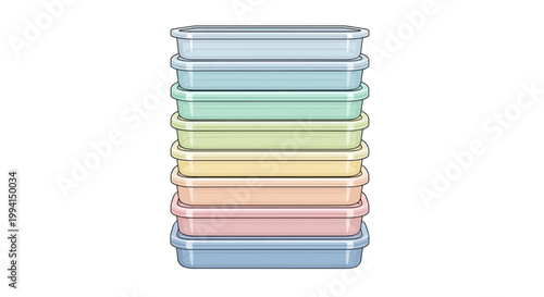 Colorful pastel plastic food storage containers stacked vertically