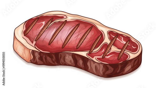 Raw Steak with Grill Marks on Meat.