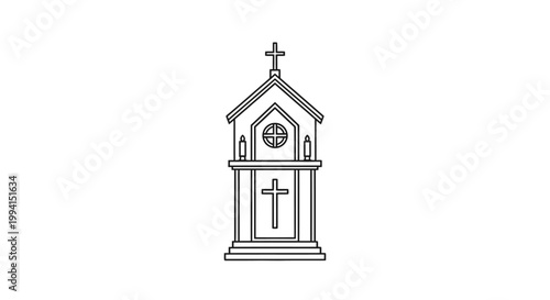Minimalist Line Art Illustration of a Christian Church Building