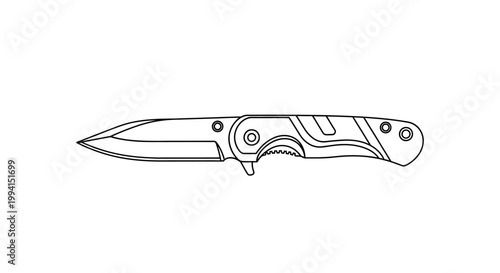Minimalist Line Art Illustration of a Folding Pocket Knife
