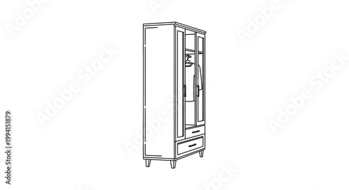 Minimalist Line Drawing of a Modern Wardrobe Closet