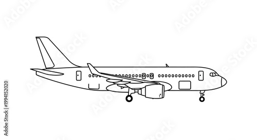 Simple Line Art Illustration of a Commercial Passenger Airplane