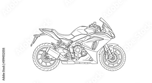 Sport Motorcycle Line Art Illustration