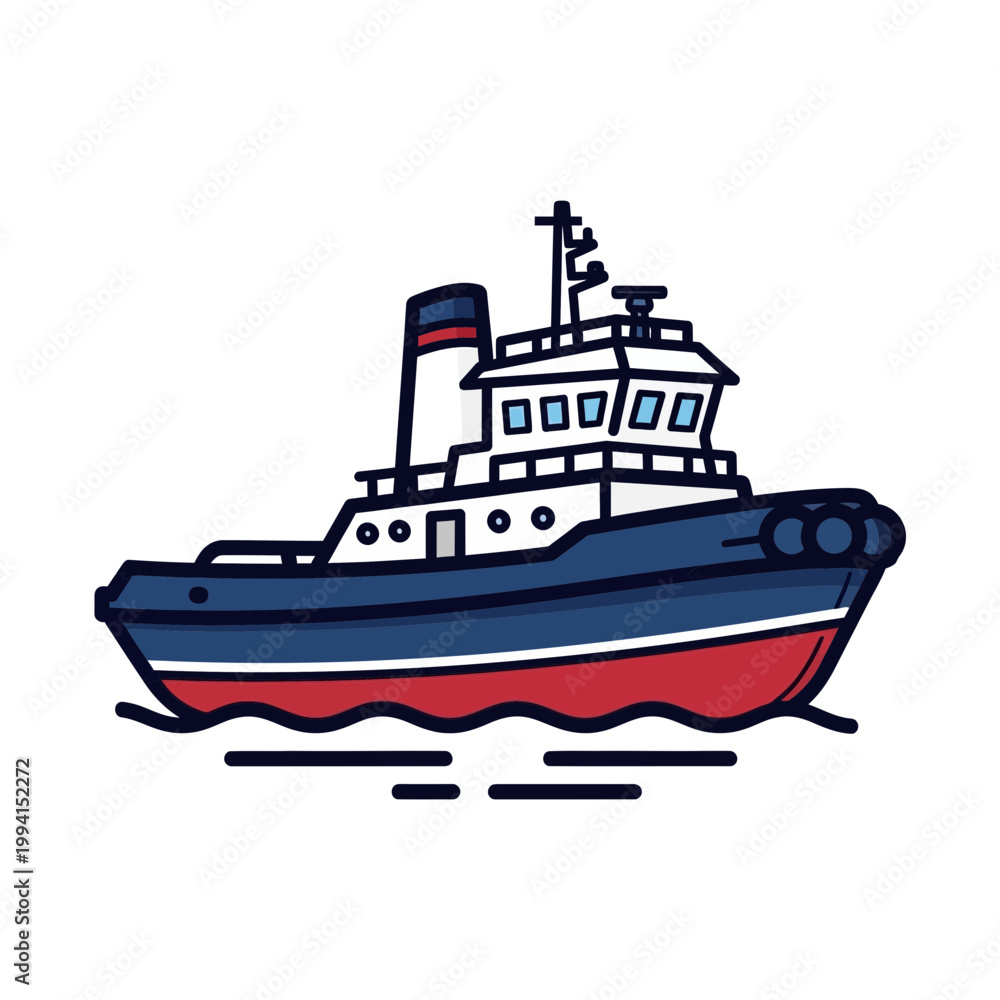 Naklejka premium A cartoon blue and red boat.