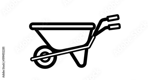 Black line icon of wheelbarrow tool.