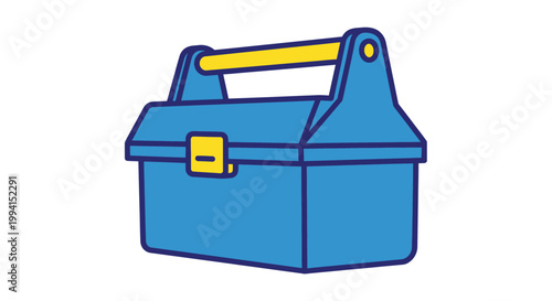 Blue plastic toolbox with yellow handle.