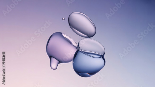 Water droplets float against a soft gradient background to create an elegant and minimalist composition that is perfect for professional design projects requiring a clean and modern aesthetic.