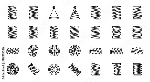 collection of various types of springs spirals and coils icon set